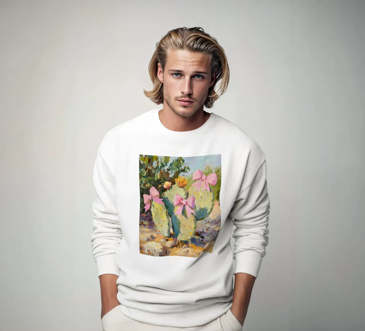 Cactus rosa con fiocco Botanical Boho Desert Tropical Succulent Art felpa da Gentle Echoes Art