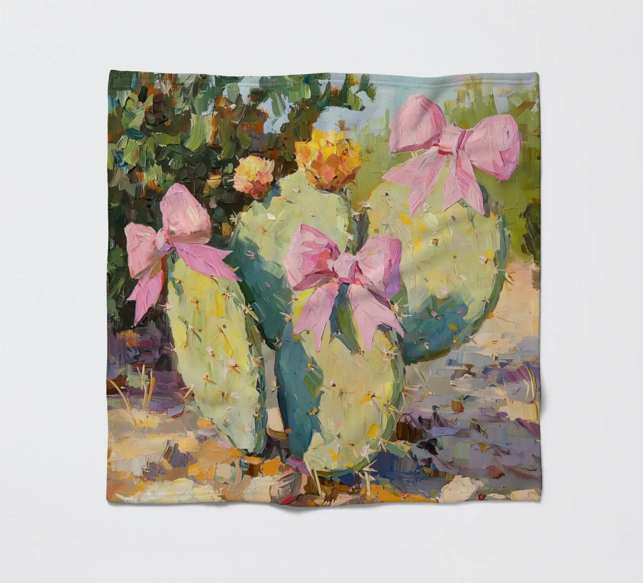 Cactus rosa con fiocco Botanical Boho Desert Tropical Succulent Art coperta in pile da Gentle Echoes Art