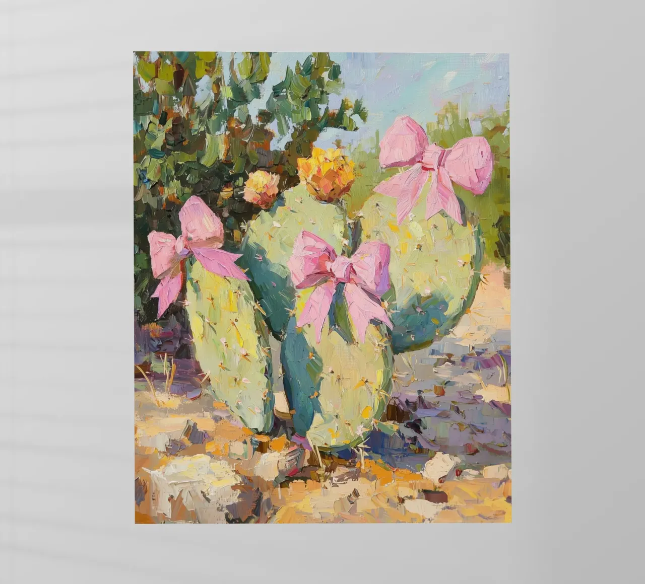 Cactus rosa con fiocco Botanical Boho Desert Tropical Succulent Art pellicola backlit da Gentle Echoes Art