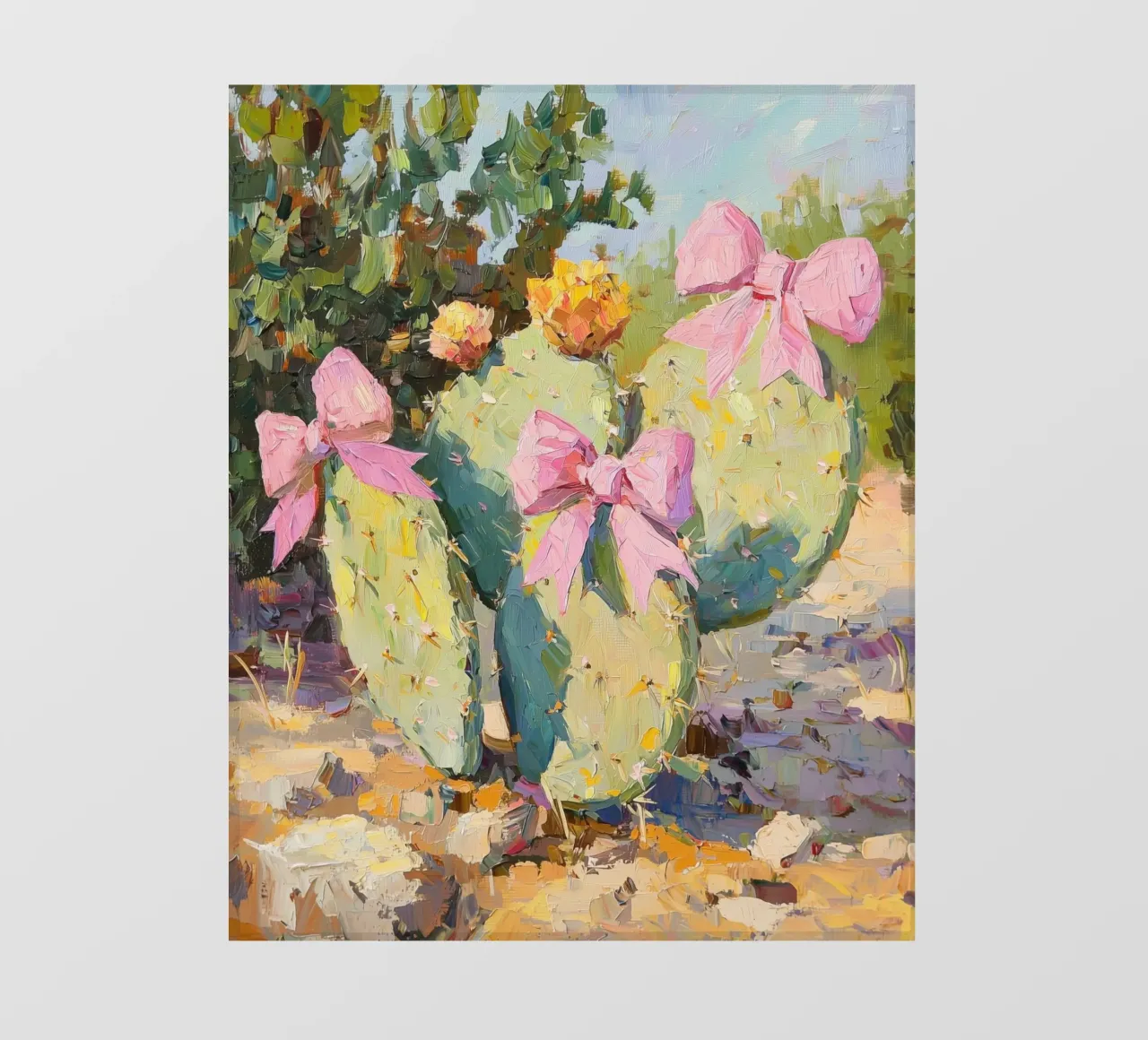 Cactus rosa con fiocco Botanical Boho Desert Tropical Succulent Art pellicola backlit da Gentle Echoes Art