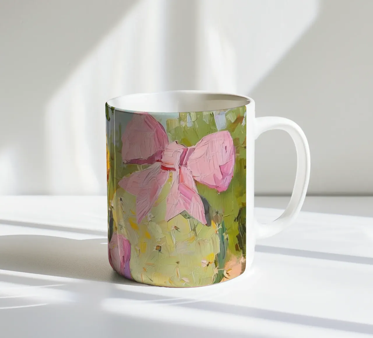 Cactus rosa con fiocco Botanical Boho Desert Tropical Succulent Art tazza in ceramica da Gentle Echoes Art