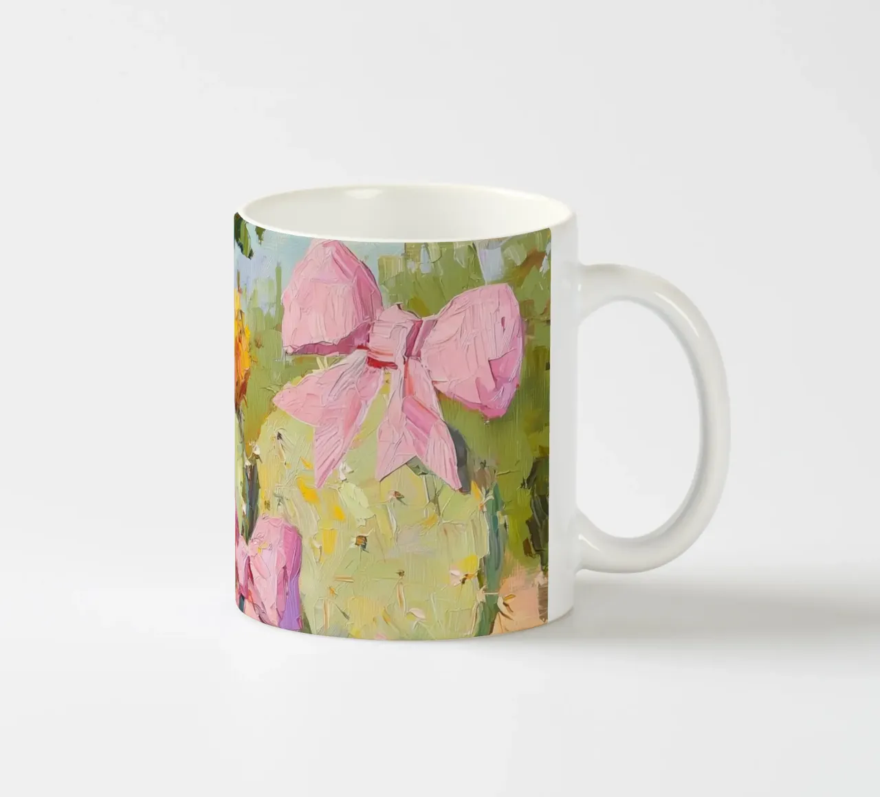 Cactus rosa con fiocco Botanical Boho Desert Tropical Succulent Art tazza in ceramica da Gentle Echoes Art