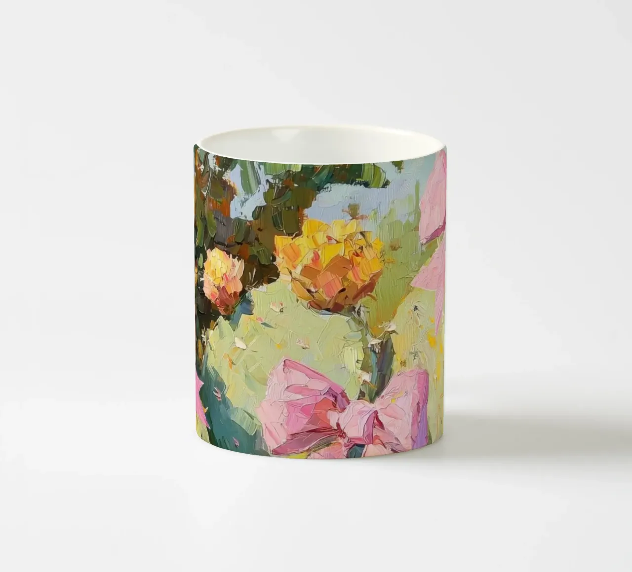 Cactus rosa con fiocco Botanical Boho Desert Tropical Succulent Art tazza in ceramica da Gentle Echoes Art