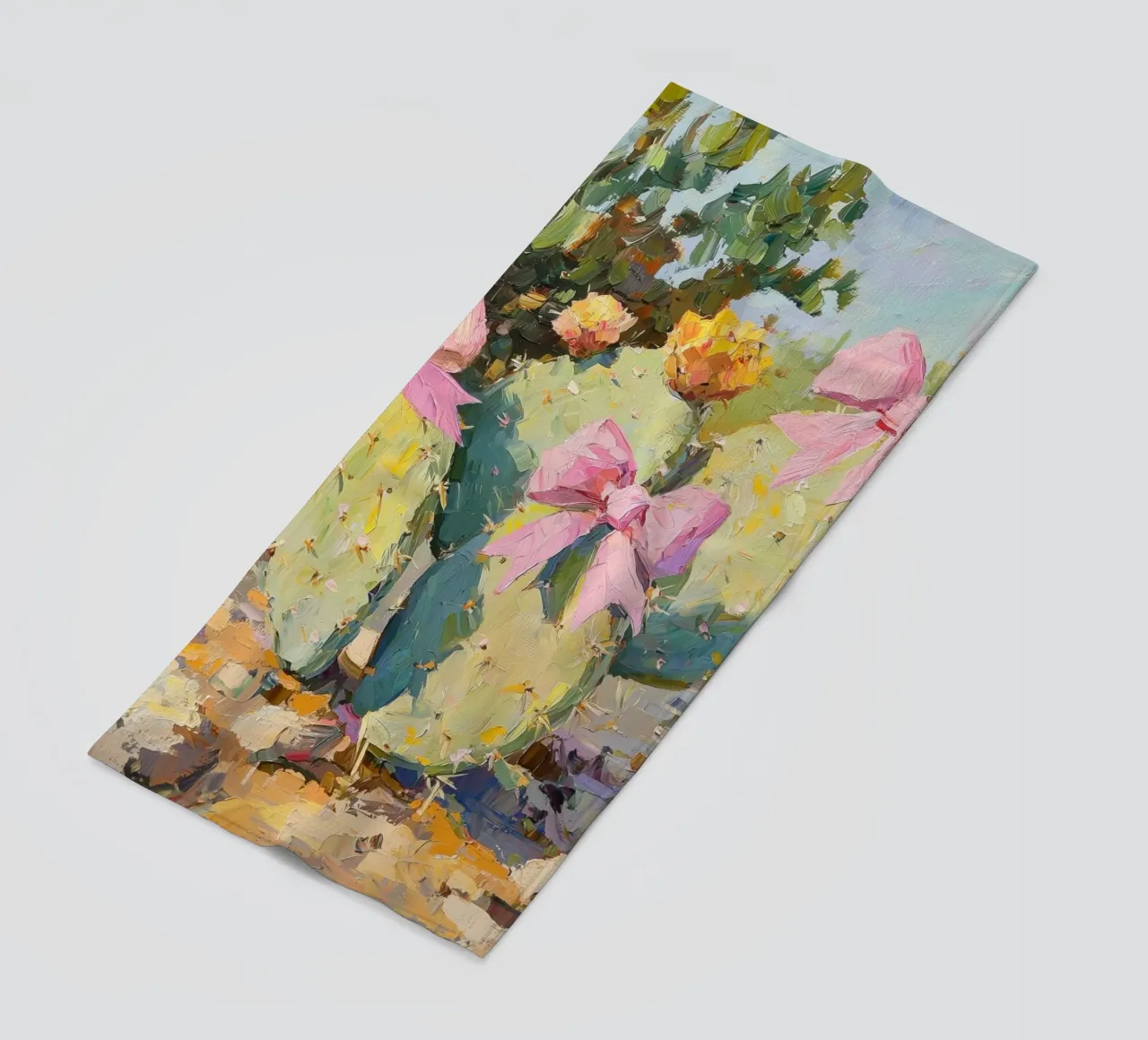 Cactus rosa con fiocco Botanical Boho Desert Tropical Succulent Art telo mare da Gentle Echoes Art