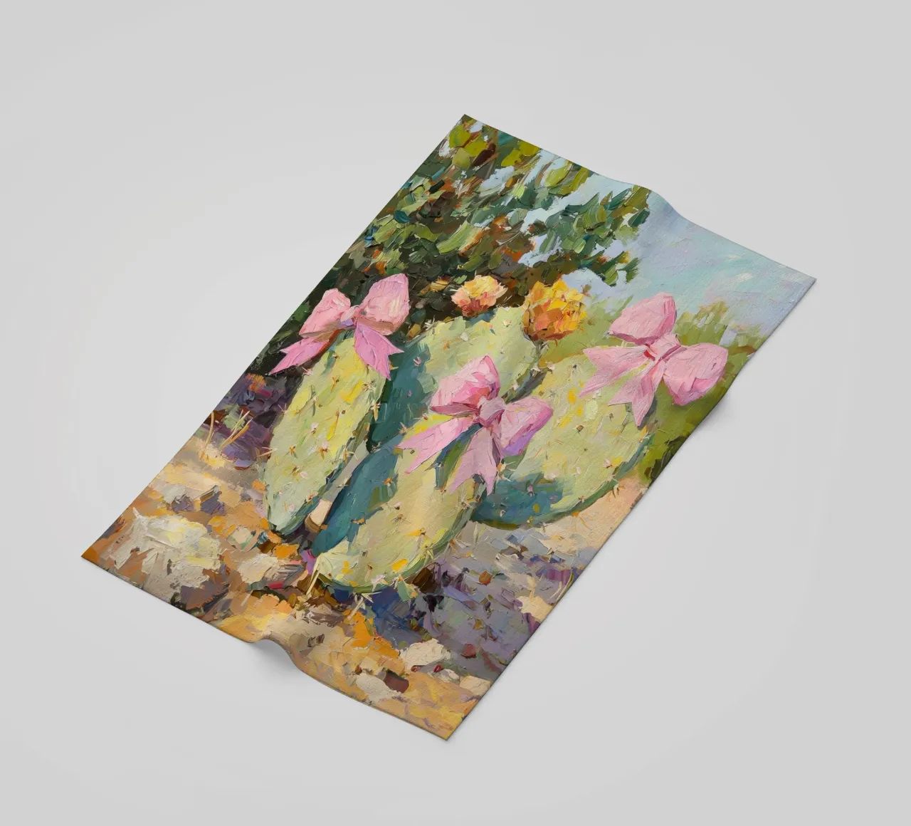 Cactus rosa con fiocco Botanical Boho Desert Tropical Succulent Art telo mare da Gentle Echoes Art