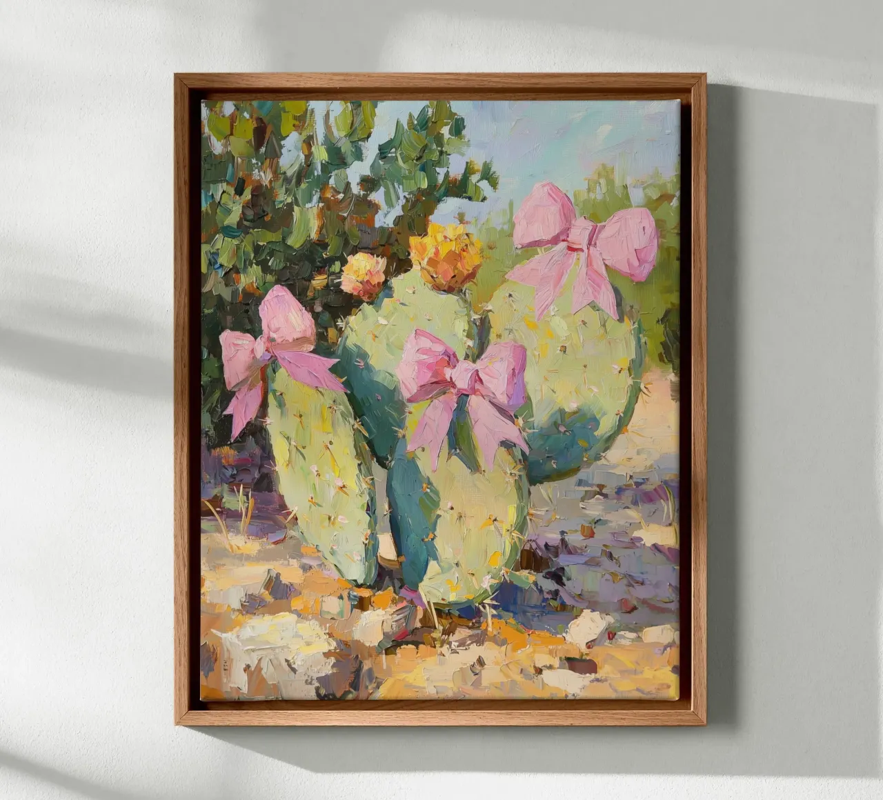 Cactus Roze Strik Botanisch Boho Woestijn Tropisch Succulent Kunst canvas met Baklijst van Gentle Echoes Art