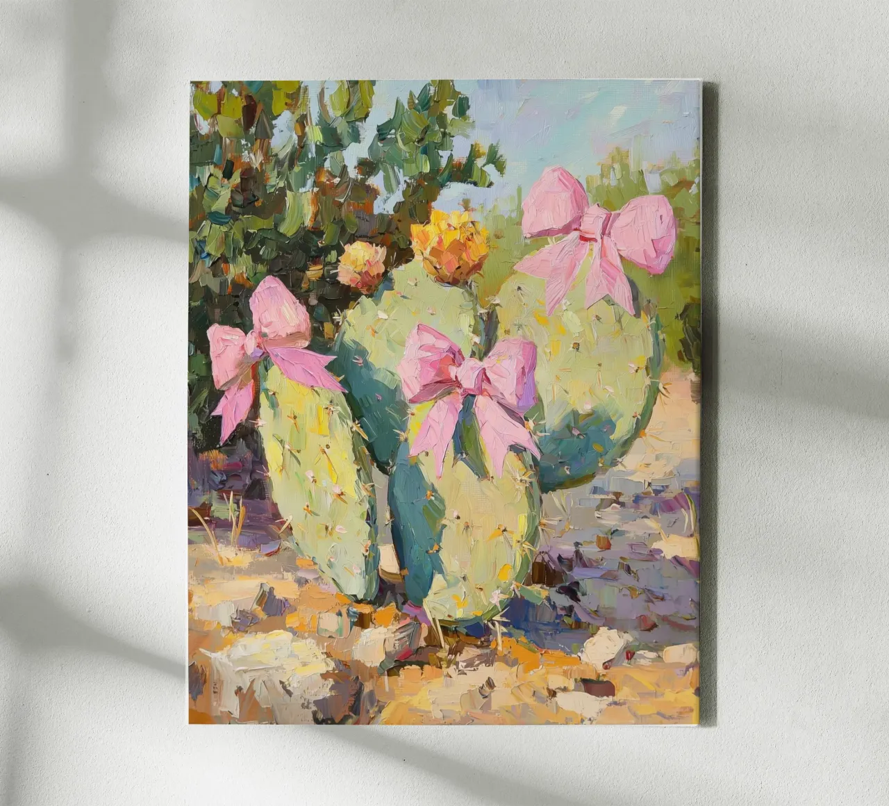 Cactus Roze Strik Botanisch Boho Woestijn Tropisch Succulent Kunst canvas met Baklijst van Gentle Echoes Art