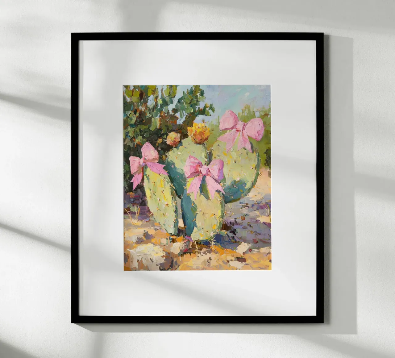 Cactus rosa con fiocco Botanical Boho Desert Tropical Succulent Art poster con telaio in legno da Gentle Echoes Art