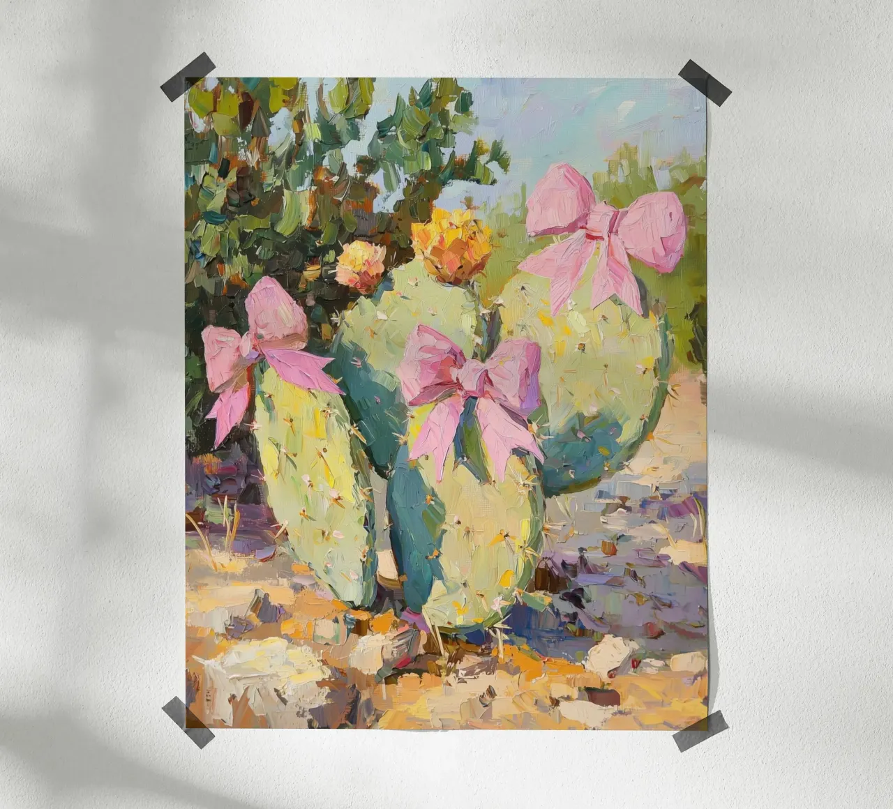 Cactus rosa con fiocco Botanical Boho Desert Tropical Succulent Art poster con telaio in legno da Gentle Echoes Art