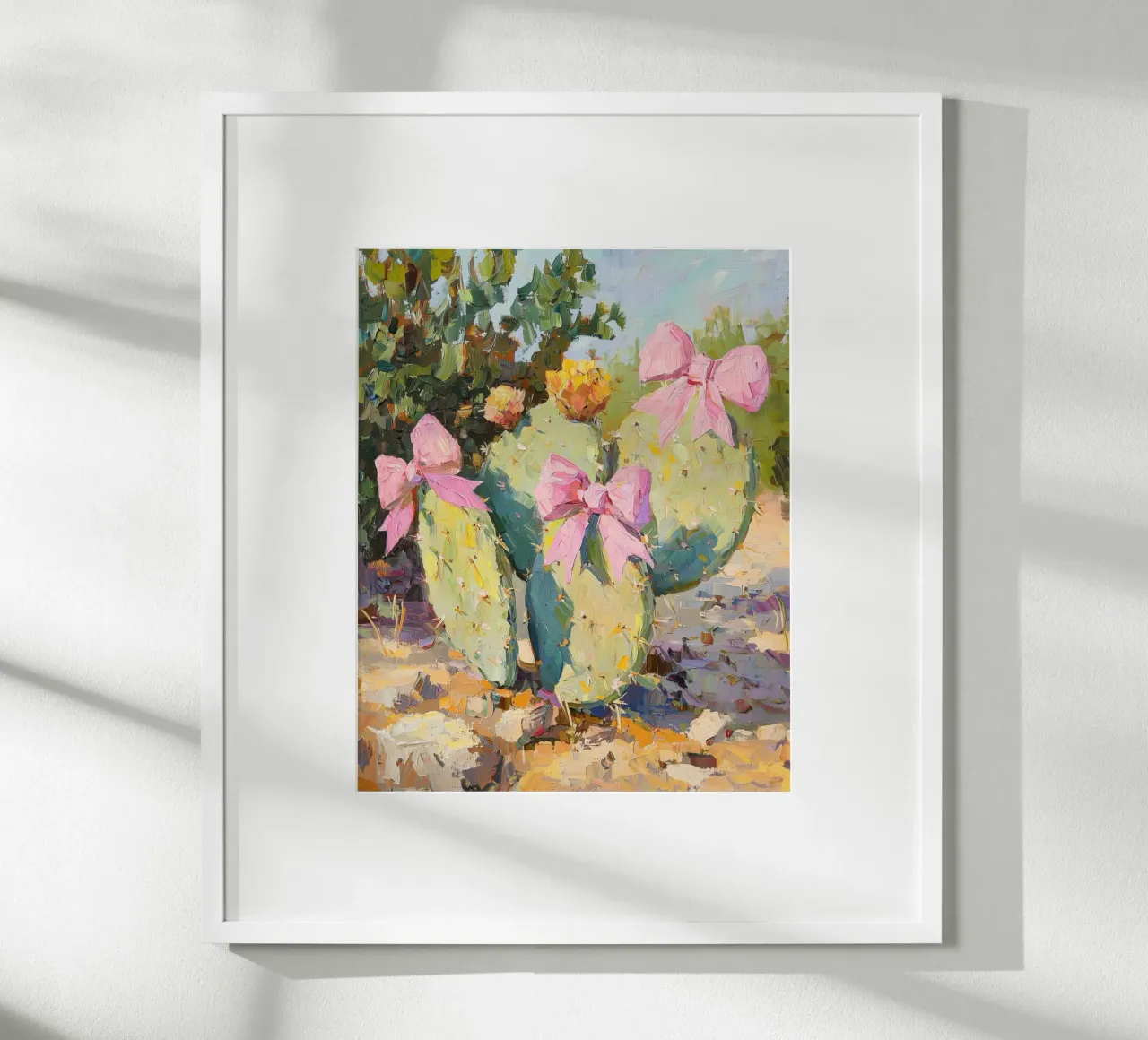 Cactus rosa con fiocco Botanical Boho Desert Tropical Succulent Art poster con telaio in legno da Gentle Echoes Art