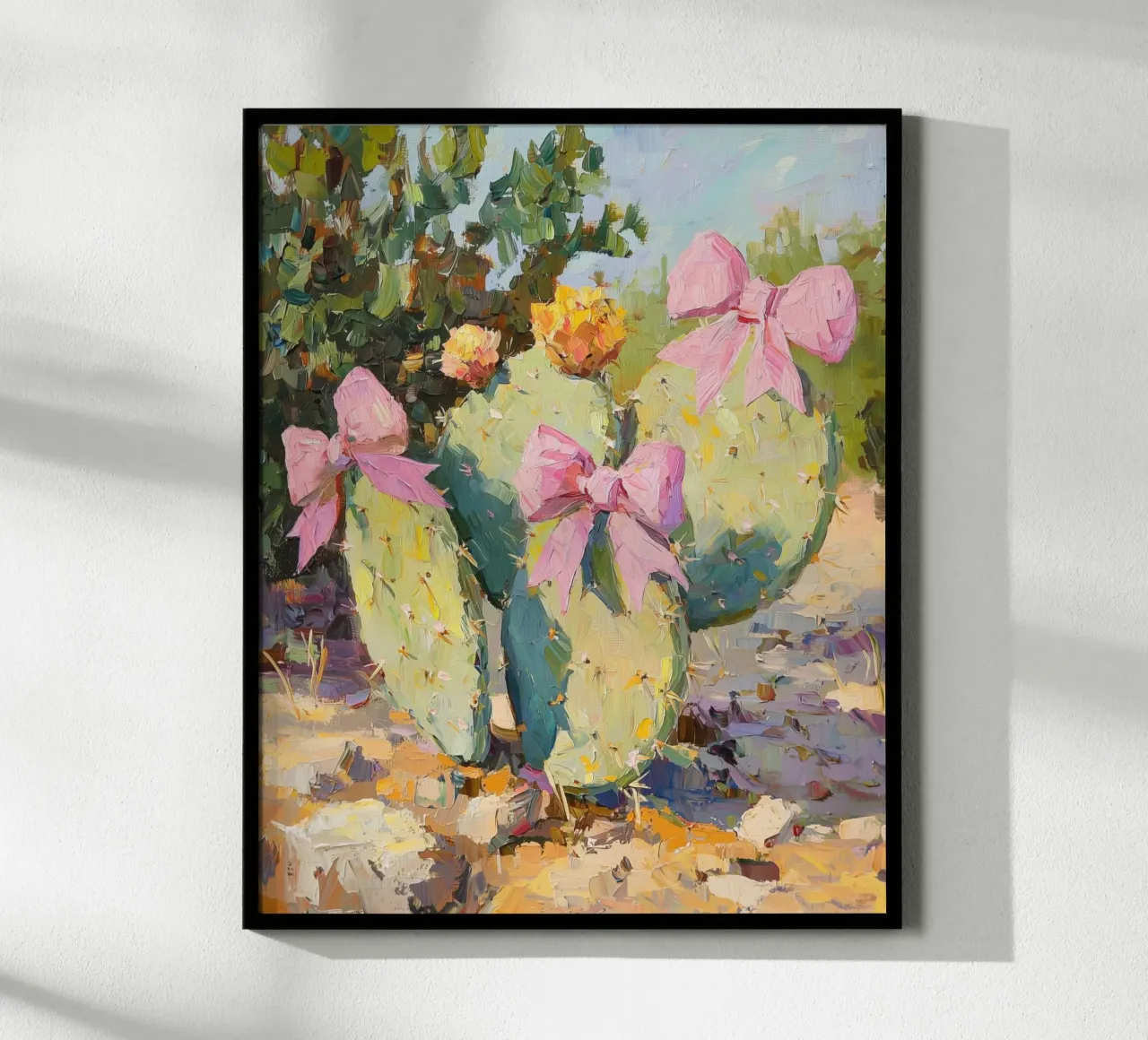 Cactus rosa con fiocco Botanical Boho Desert Tropical Succulent Art poster con telaio in legno da Gentle Echoes Art