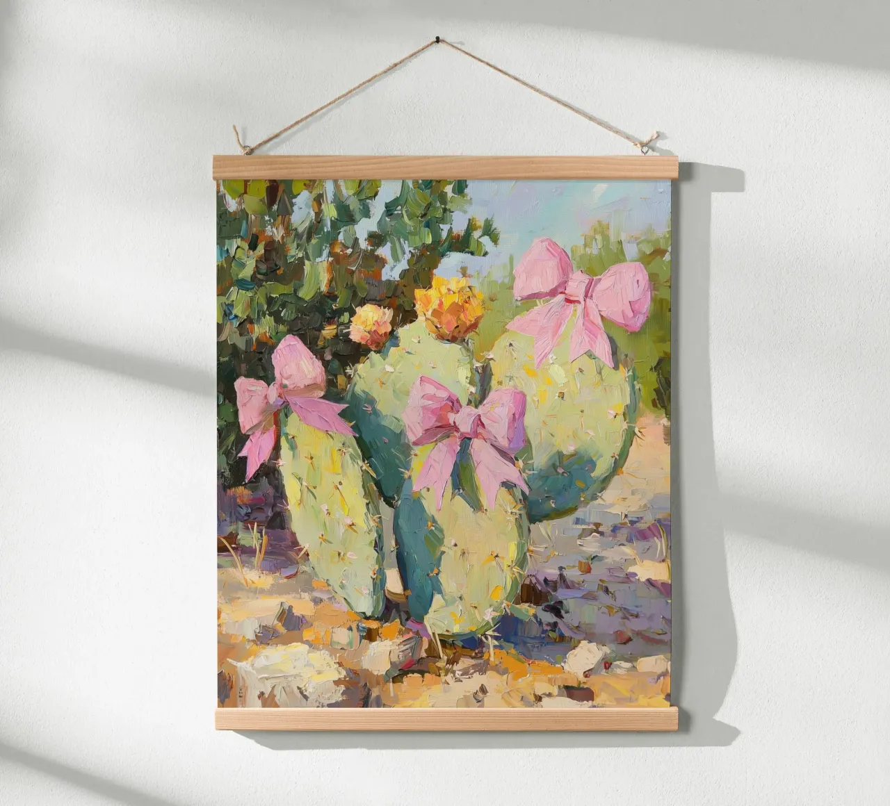 Cactus rosa con fiocco Botanical Boho Desert Tropical Succulent Art poster con telaio in legno da Gentle Echoes Art