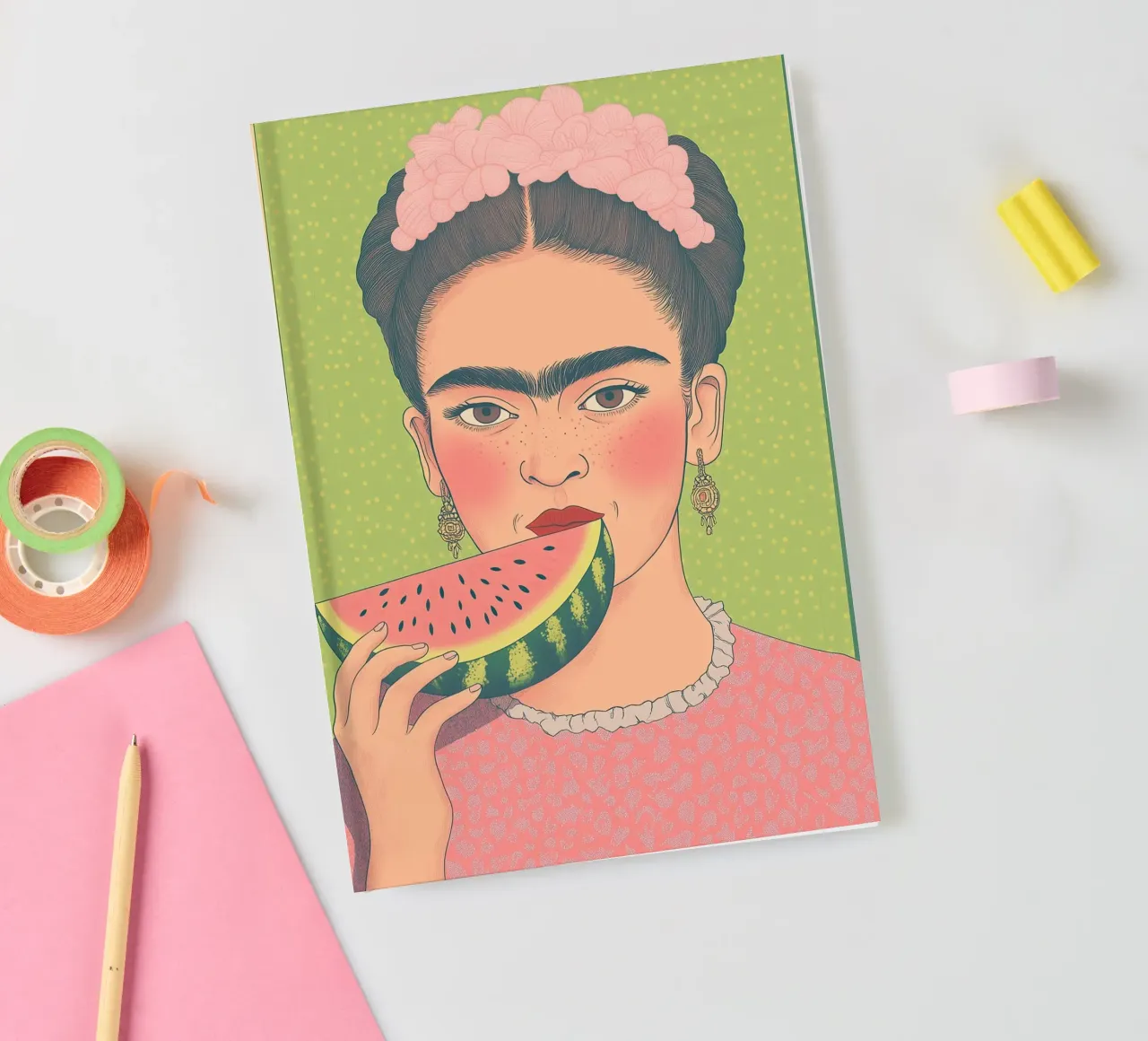 Frida Kahlo Pop Art with Watermelon | Also Shower Curtain! notebook by Kaji