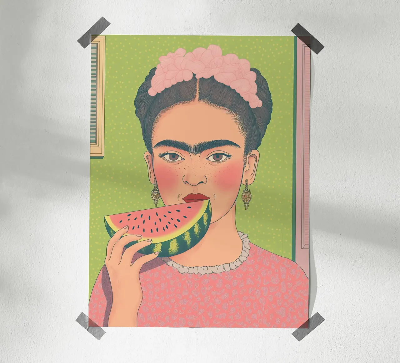 Frida Kahlo Pop Art con anguria e tenda da doccia! poster da Kaji