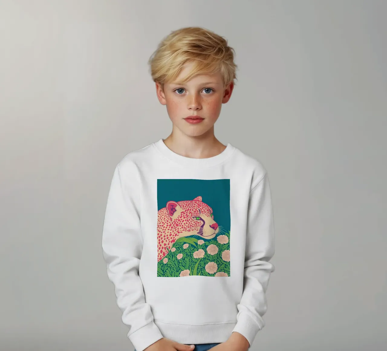 Elegante fiore di primavera Leopardo rosa in una giungla di ciliegi in fiore felpa bambino da Kaji