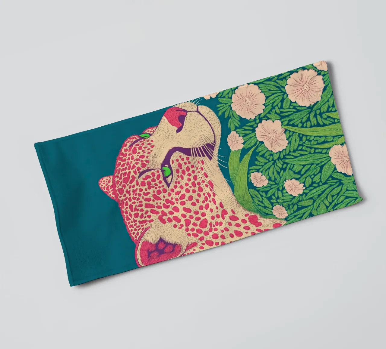 Stylish Spring Bloom Pink Leopard in a Cherry Blossom Jungle towel by Kaji