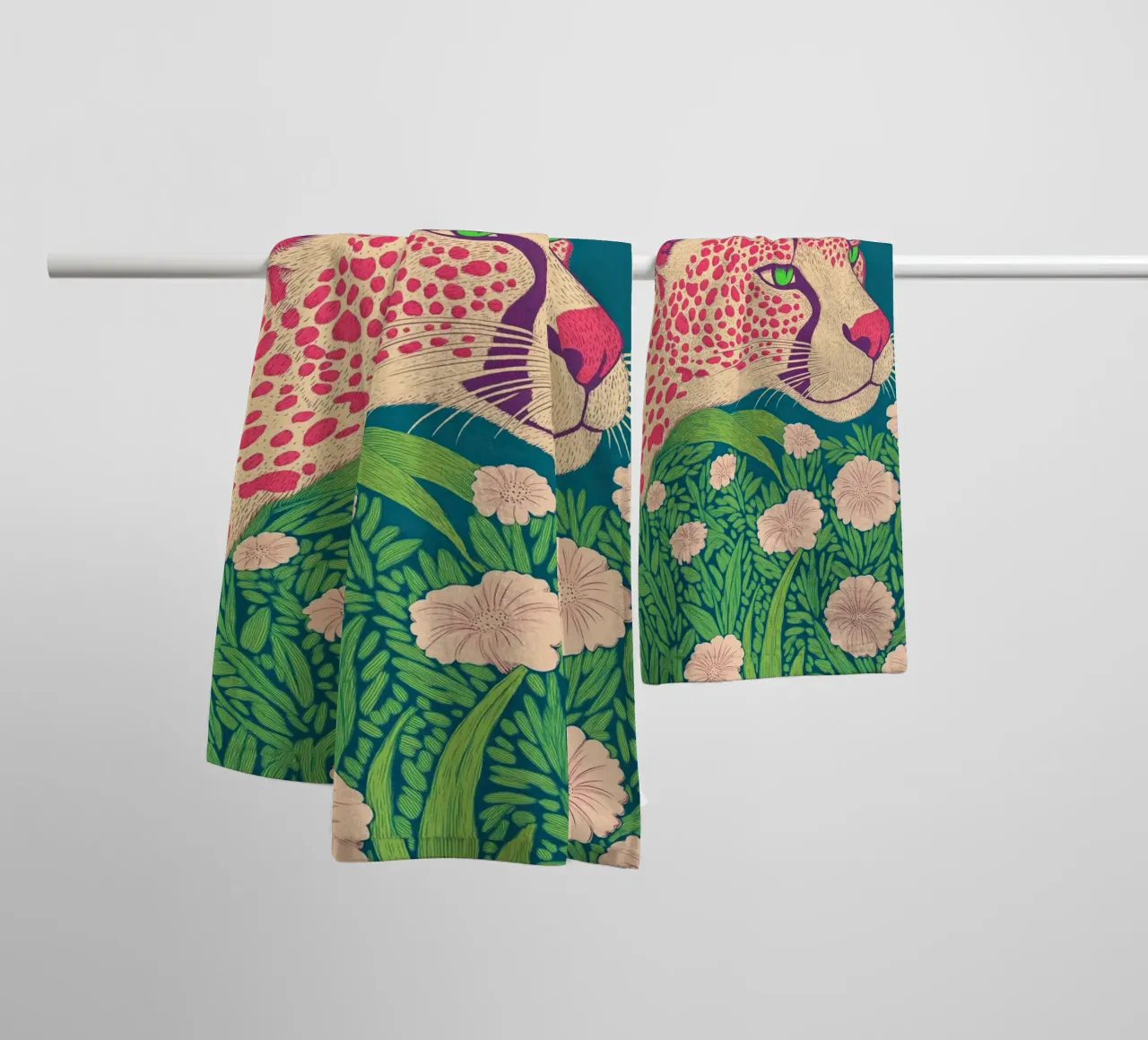 Stylish Spring Bloom Pink Leopard in a Cherry Blossom Jungle towel by Kaji