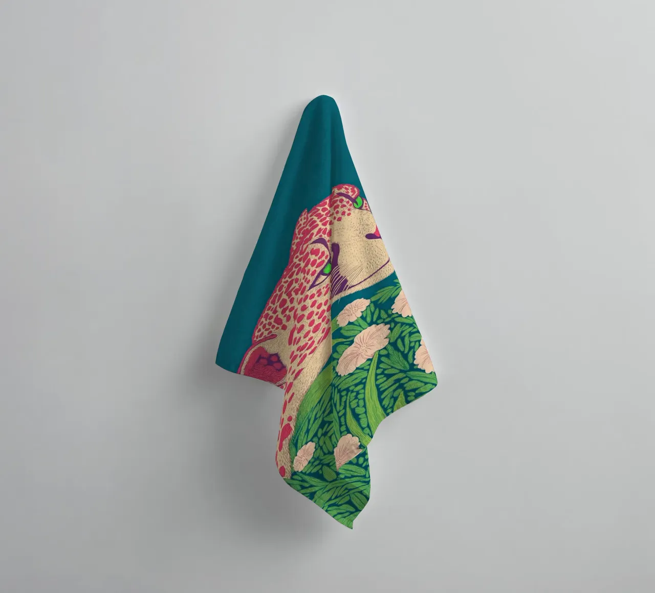 Stylish Spring Bloom Pink Leopard in a Cherry Blossom Jungle towel by Kaji