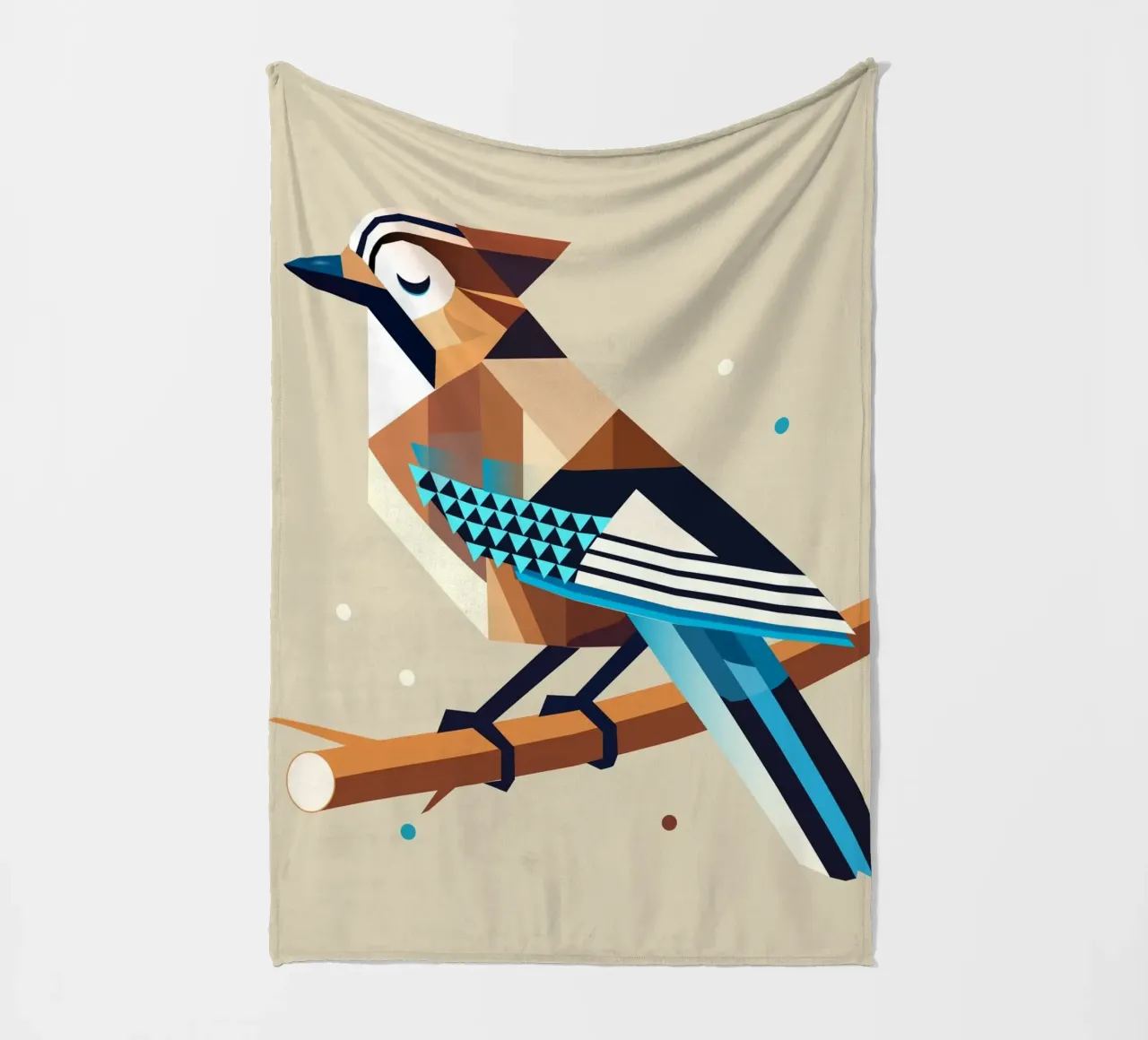 Jay on a branch - stylised spring motif fleece blanket by namosh