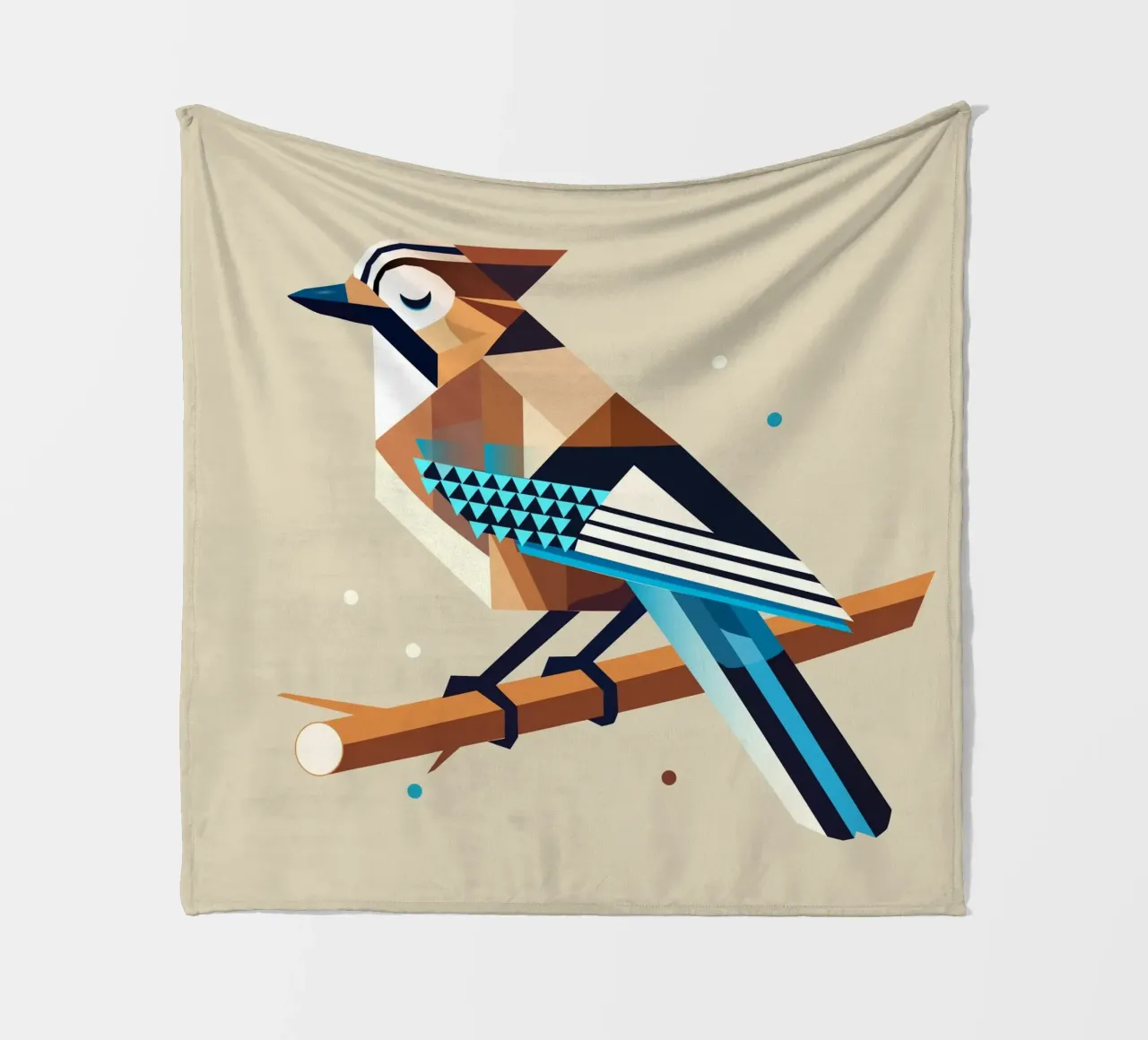 Jay on a branch - stylised spring motif fleece blanket by namosh
