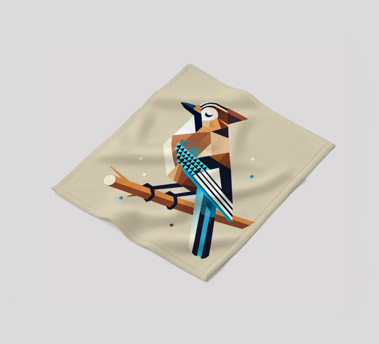 Jay on a branch - stylised spring motif fleece blanket by namosh