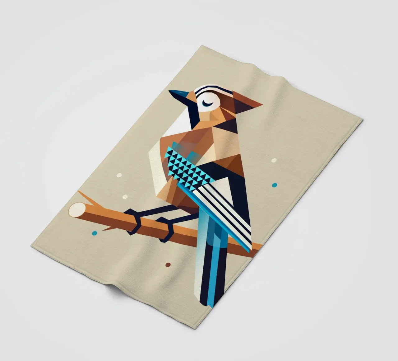 Jay on a branch - stylised spring motif fleece blanket by namosh
