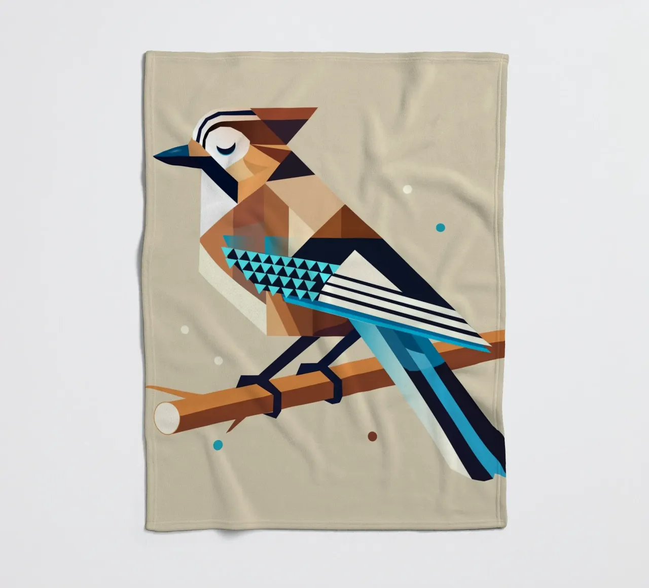 Jay on a branch - stylised spring motif fleece blanket by namosh