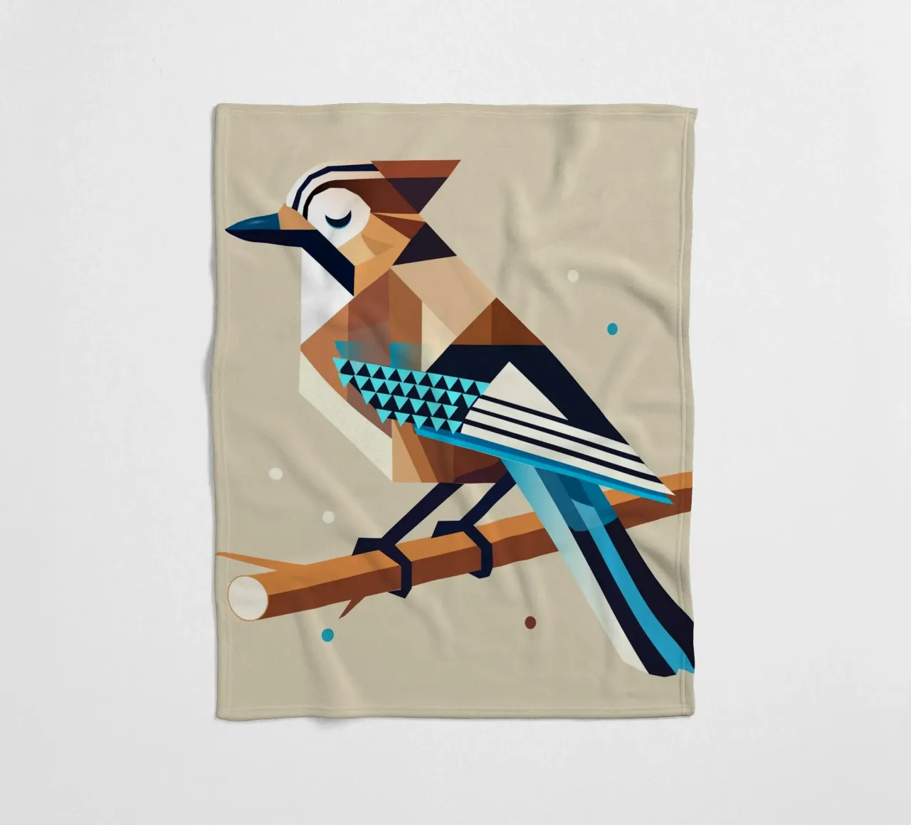 Jay on a branch - stylised spring motif fleece blanket by namosh