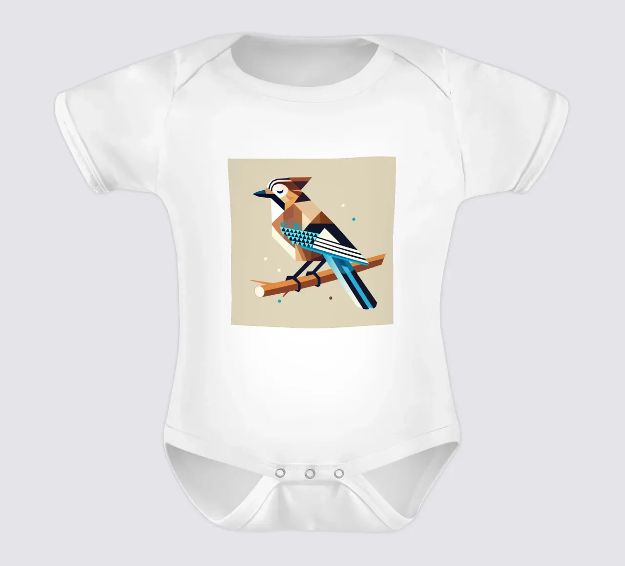 Jay on a branch - stylised spring motif short-sleeve baby romper by namosh