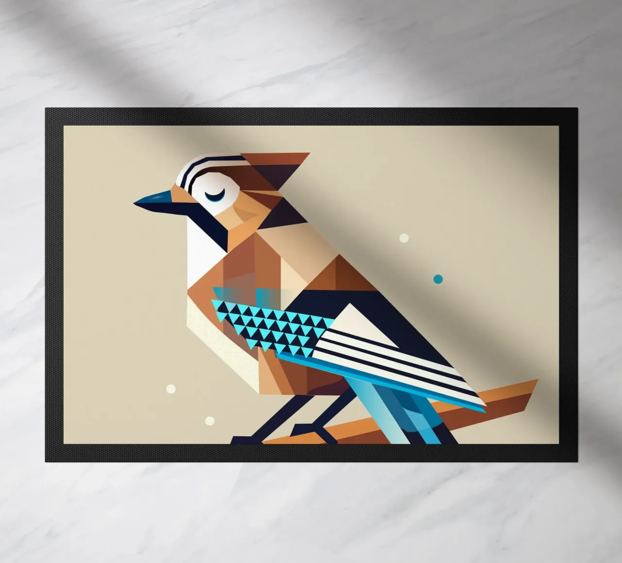 Jay on a branch - stylised spring motif doormat by namosh