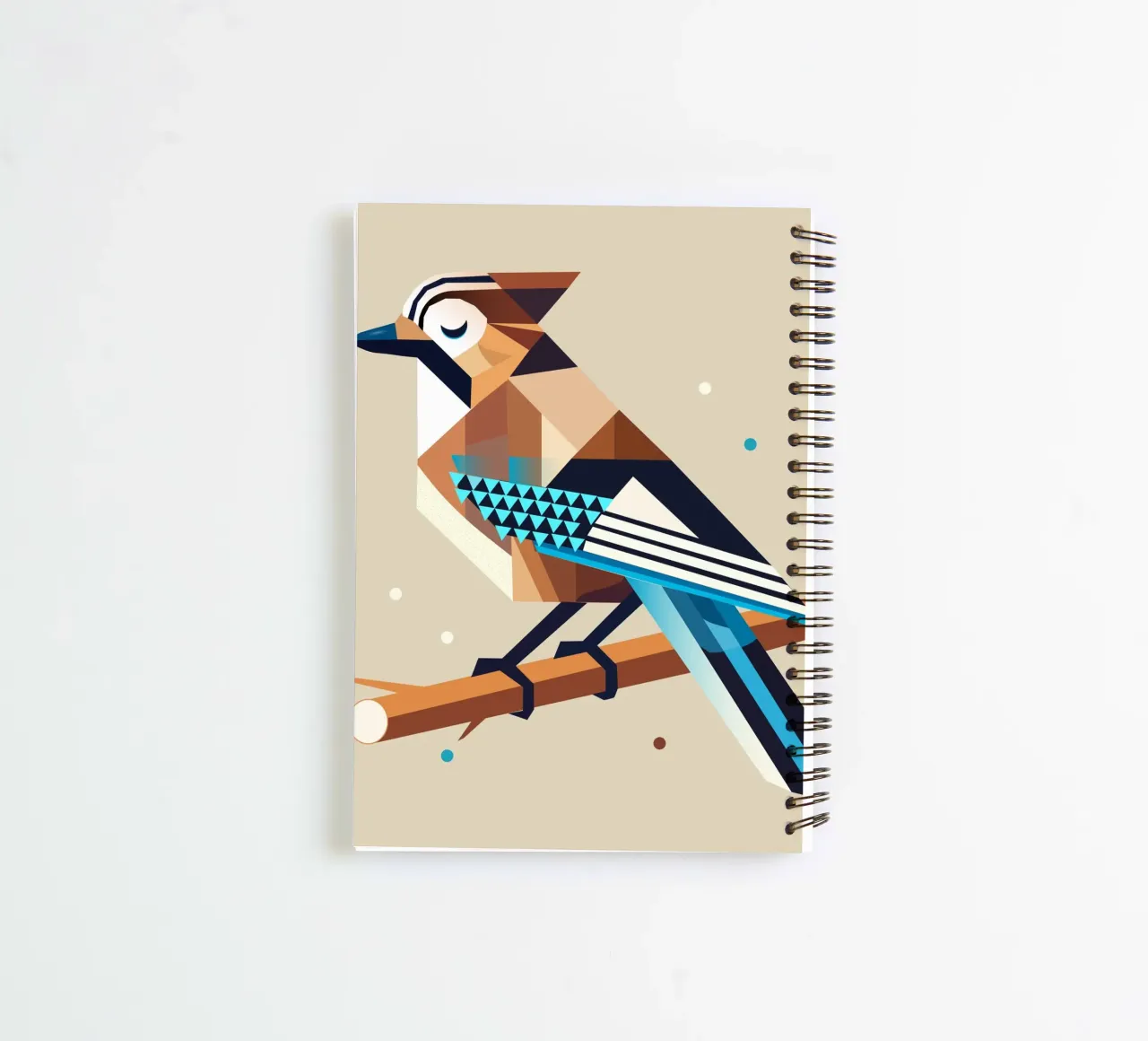 Jay on a branch - stylised spring motif spiral notebook by namosh