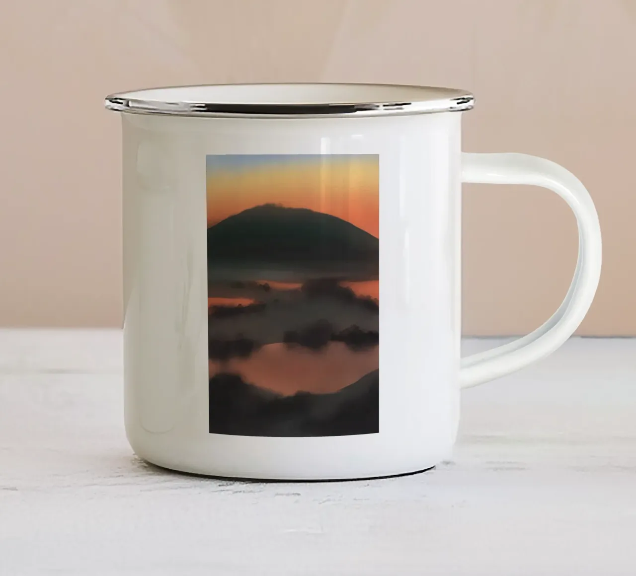 Reizen zonsondergang emaille mok van Little Dean