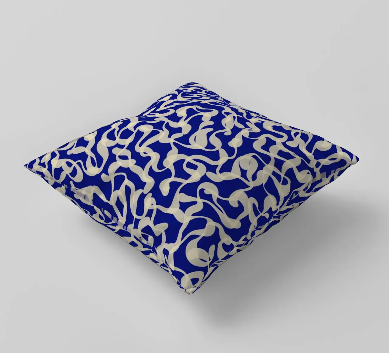 Playful strokes #1 / Beige on Blue decorative cushion by Alisa Galitsyna