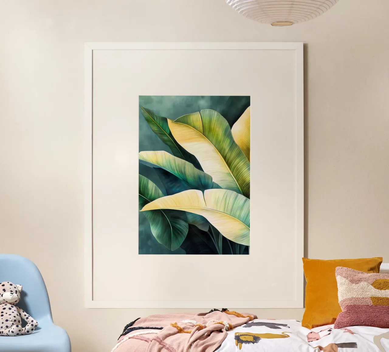 Feuilles de bananier vertes et jaunes poster de Justyna Jaszke JBJart