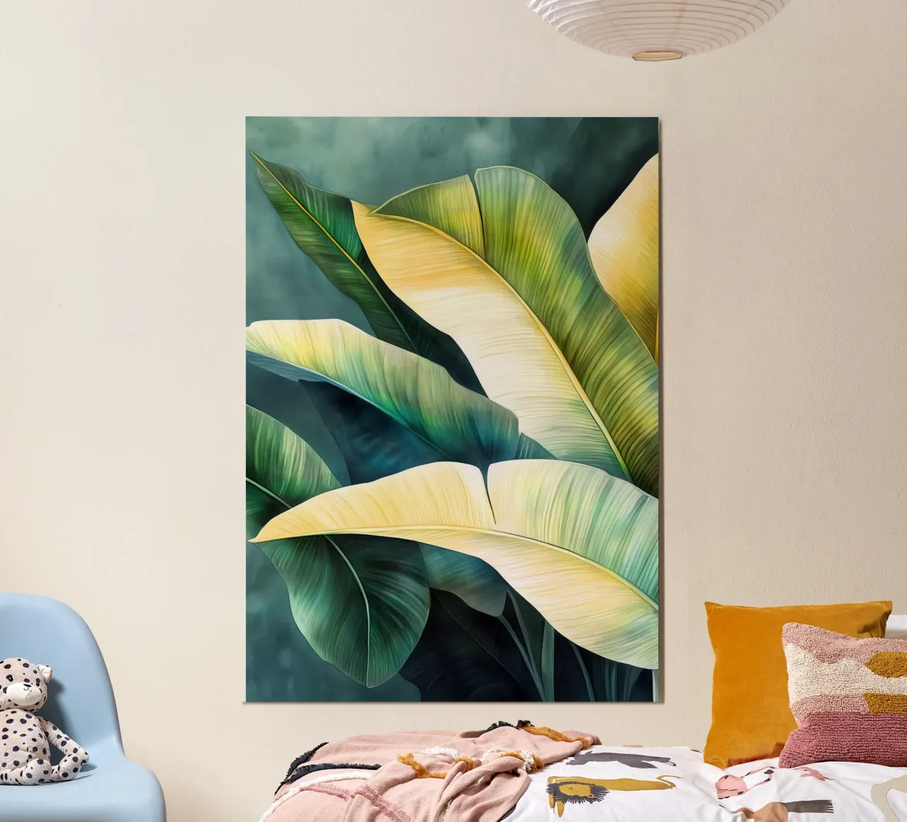 Feuilles de bananier vertes et jaunes poster de Justyna Jaszke JBJart