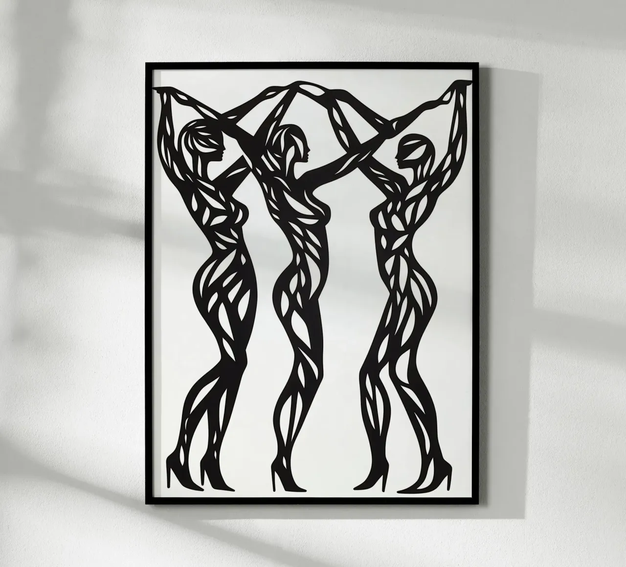 Trois femmes nues qui dansent | Style de linogravure poster de Autofocus