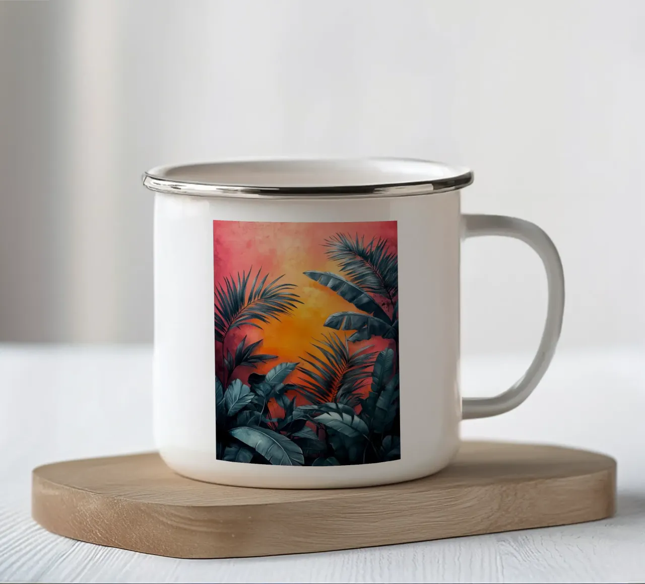 Palme e foglie tropicali tazza in smalto da Justyna Jaszke JBJart