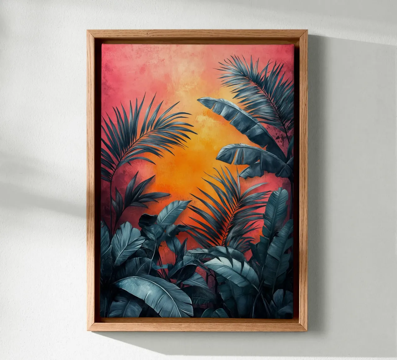 Palms and tropical leaves canvas with Floater frame by Justyna Jaszke JBJart