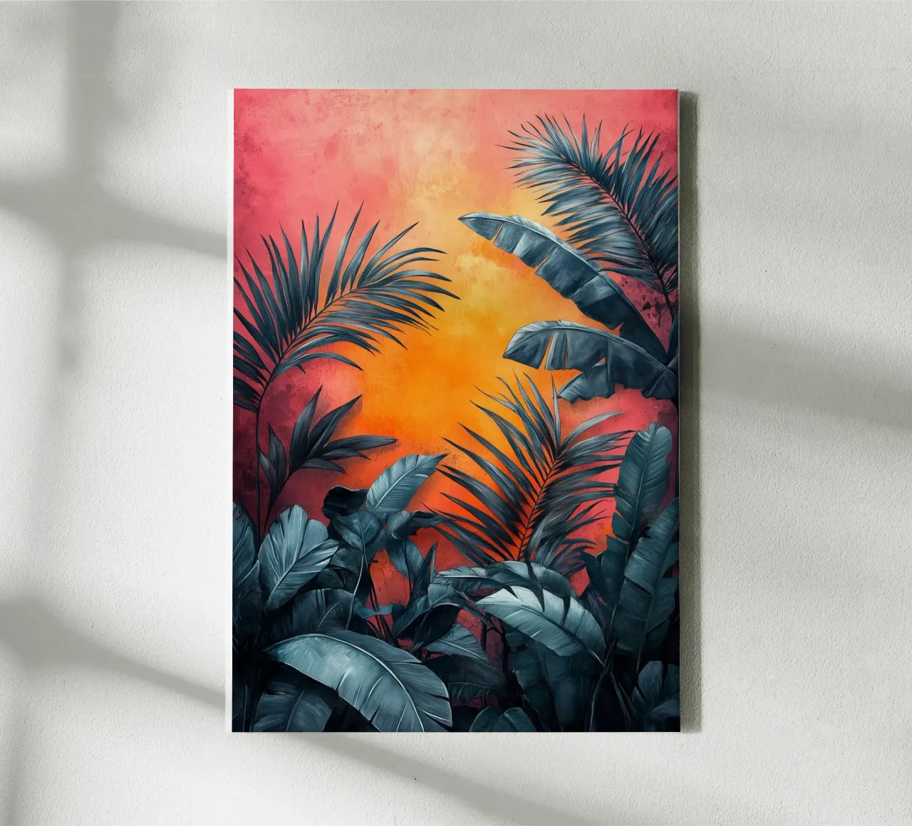 Palms and tropical leaves canvas with Floater frame by Justyna Jaszke JBJart