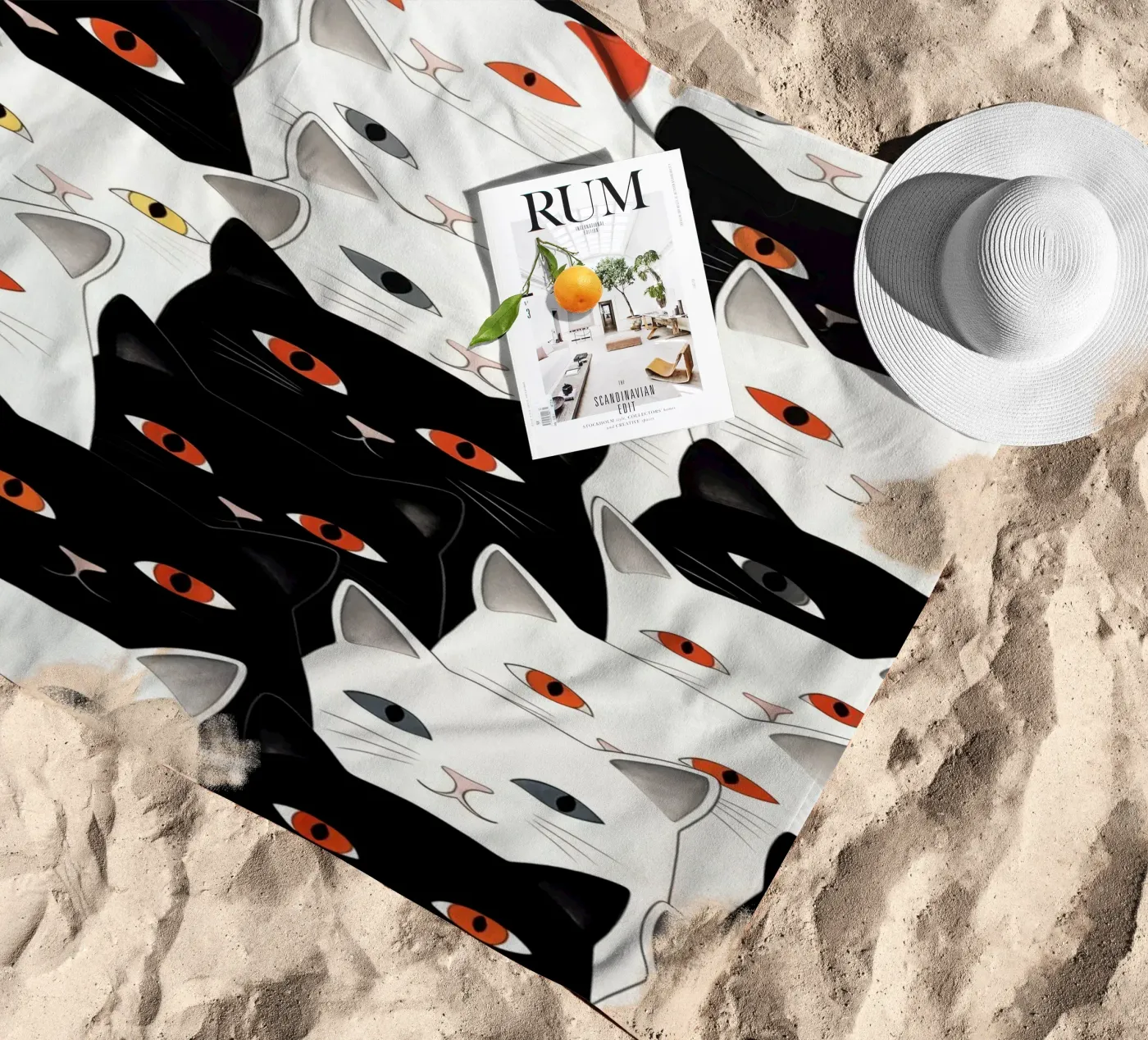 Cats pattern beach towel by Justyna Jaszke JBJart