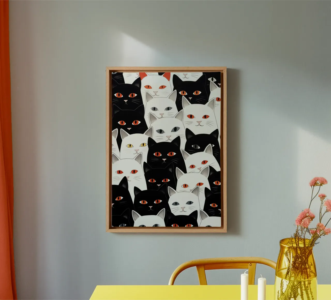 Cats pattern canvas with Floater frame by Justyna Jaszke JBJart