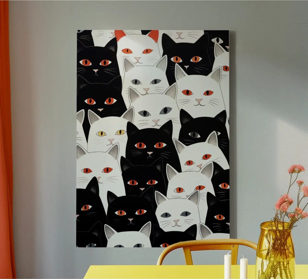 Cats pattern canvas with Floater frame by Justyna Jaszke JBJart