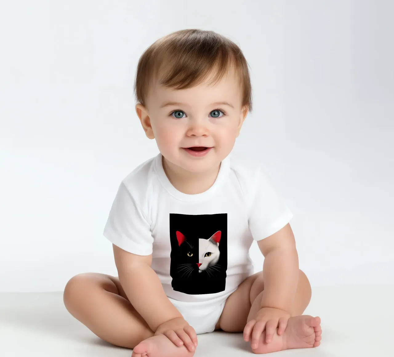 Katze schwarz oder weiß Kurzarm Babybody von Justyna Jaszke JBJart