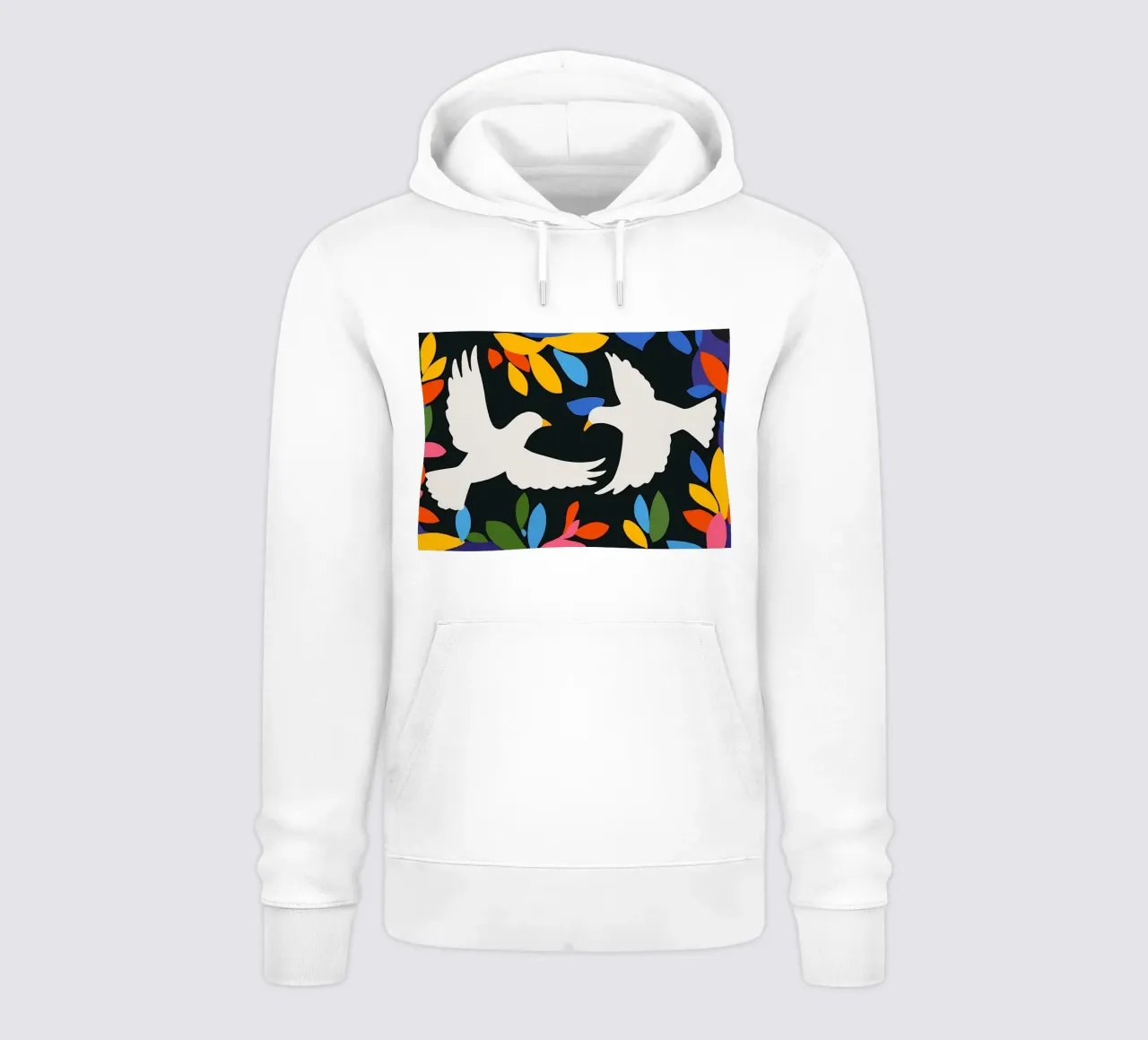Minimal Zwei weiße Tauben im Flug Hoodie von Karraker