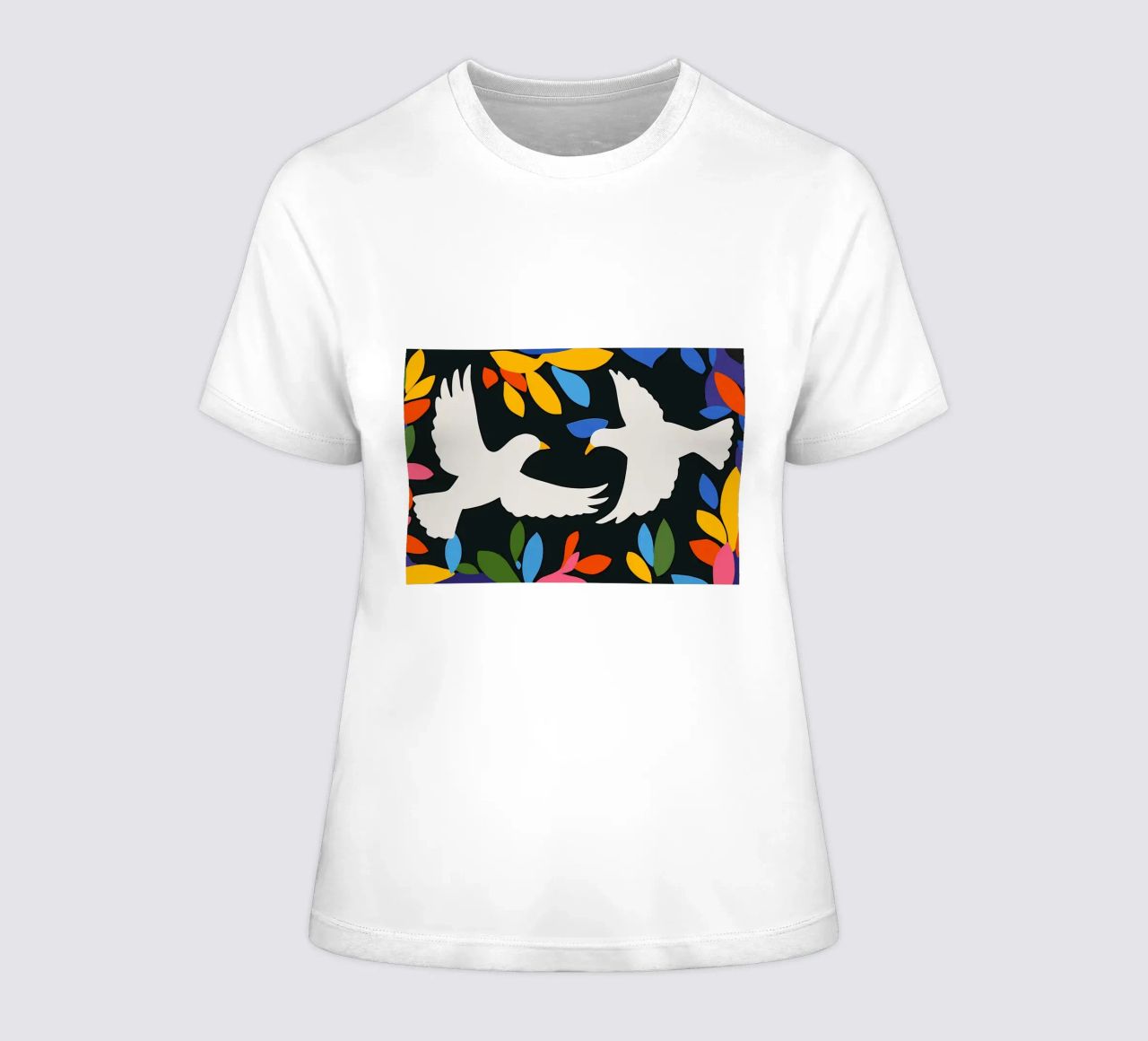 Minimal Due colombe bianche in volo t-shirt da donna da Karraker
