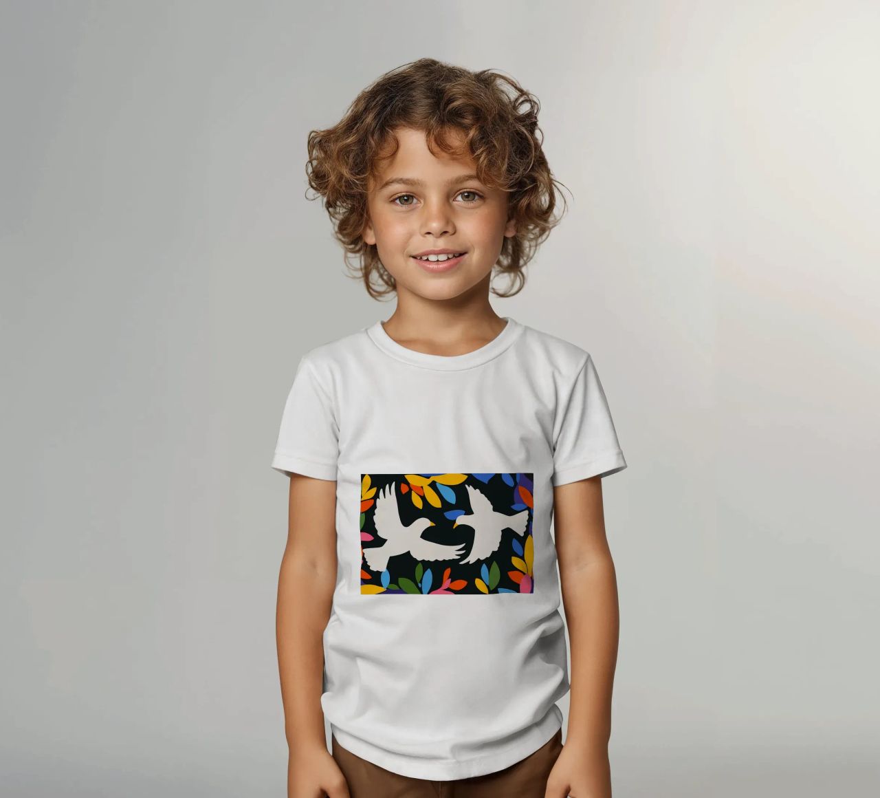 Minimal Due colombe bianche in volo t-shirt bambini da Karraker