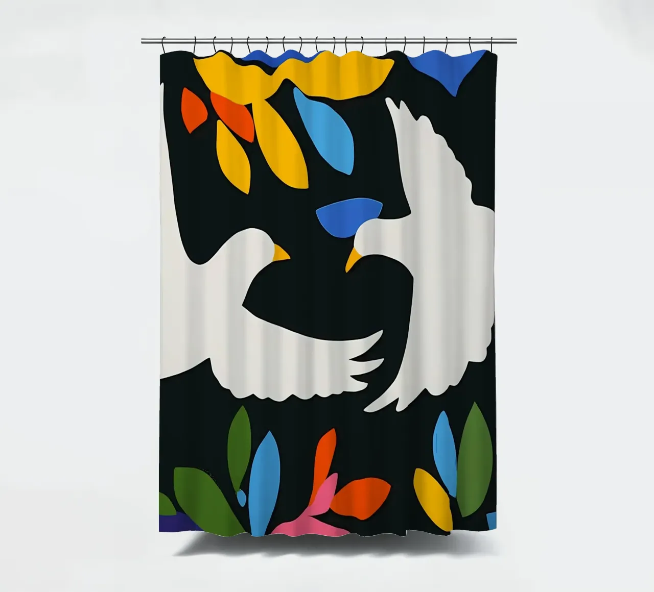 Minimal Two White Doves in Flight shower curtain by Karraker