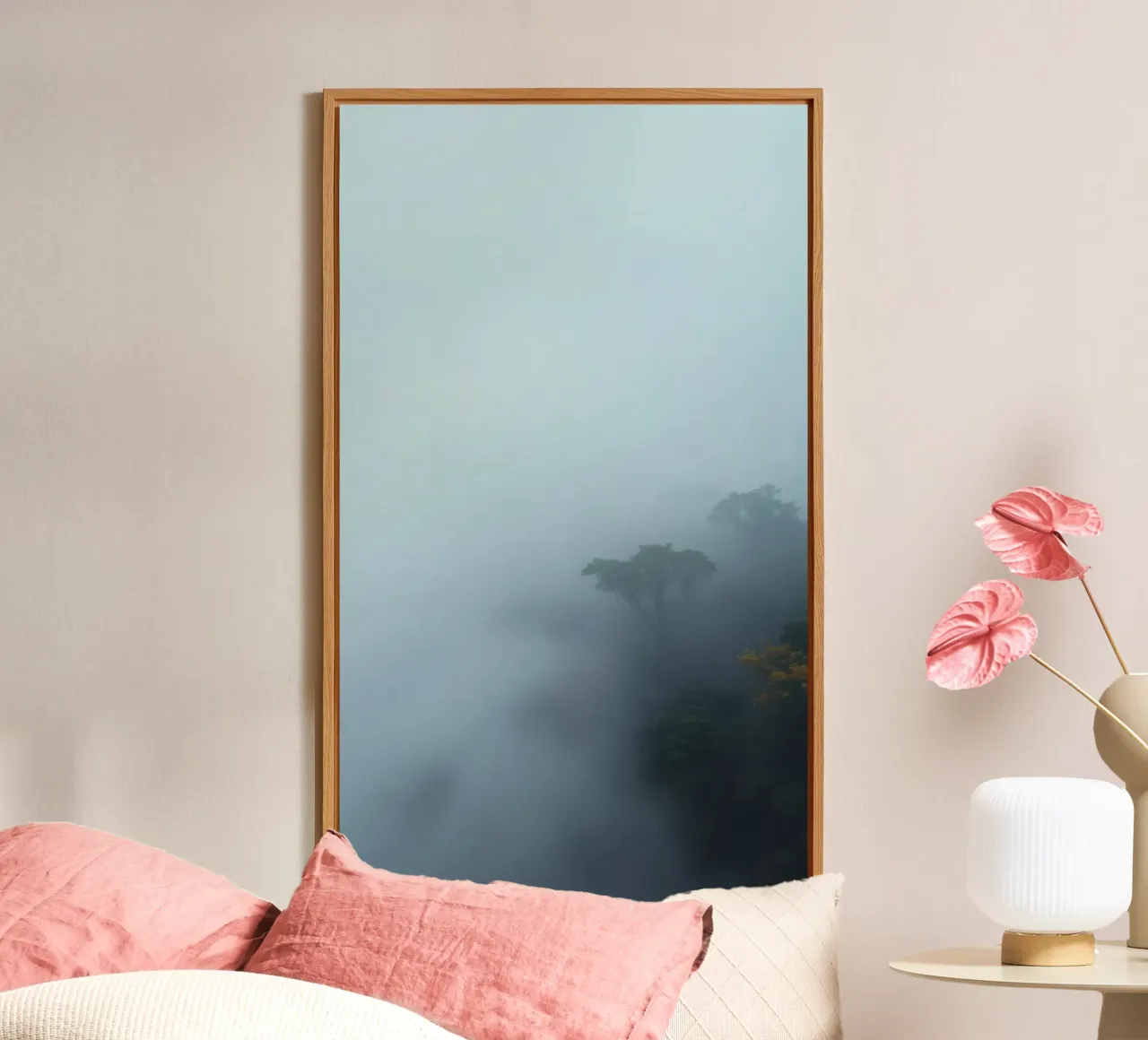 Misty forest landscape with trees emerging through fog alu-dibond by DesignDoodle