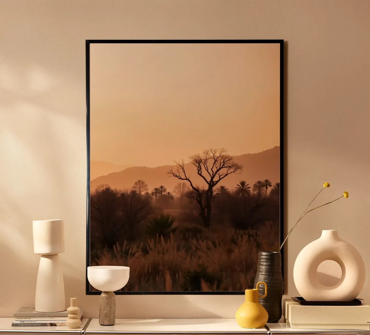 Serene landscape at sunset showcasing a lone tree hahnemühle by DesignDoodle