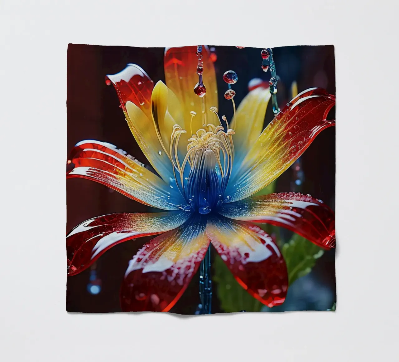 Un fiore vivace con petali di colore rosso, giallo e blu. coperta in pile da DesignDoodle
